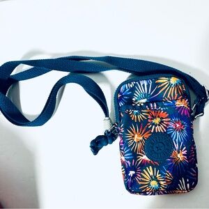 Kipling Tally Phone Bag w Adjustable Crossbody Strap, Floral On Navy, 4.5” X 7”